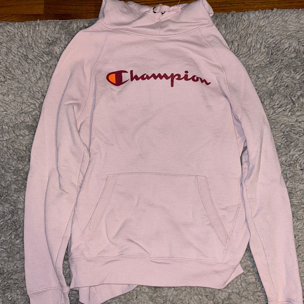 blush champion hoodie, size small